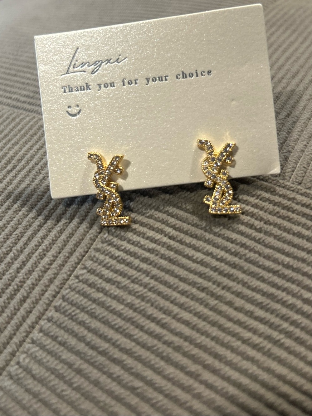 Gold tone Pavé Lettered Rhinestone Drop Stud Earrings -